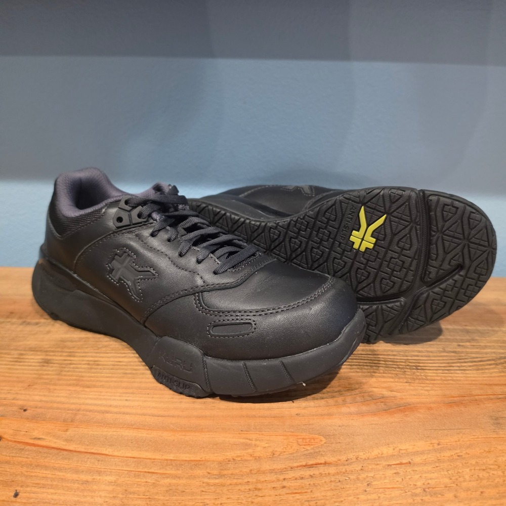 Kuru Womens Kinetic Sneakers Black Leather Anti-Slip Work Shoes 10W
